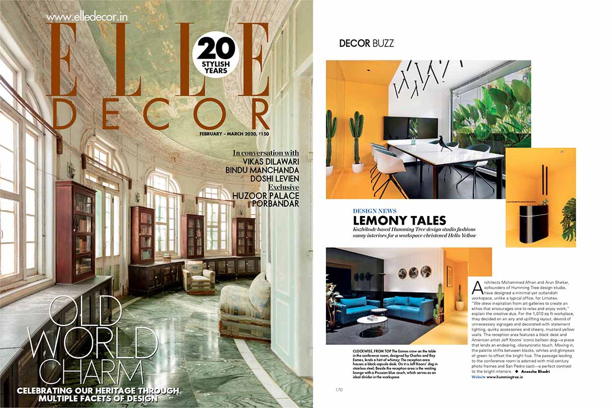 Hello Yellow Office featured on ELLE DECOR Magazine. | Humming Tree
