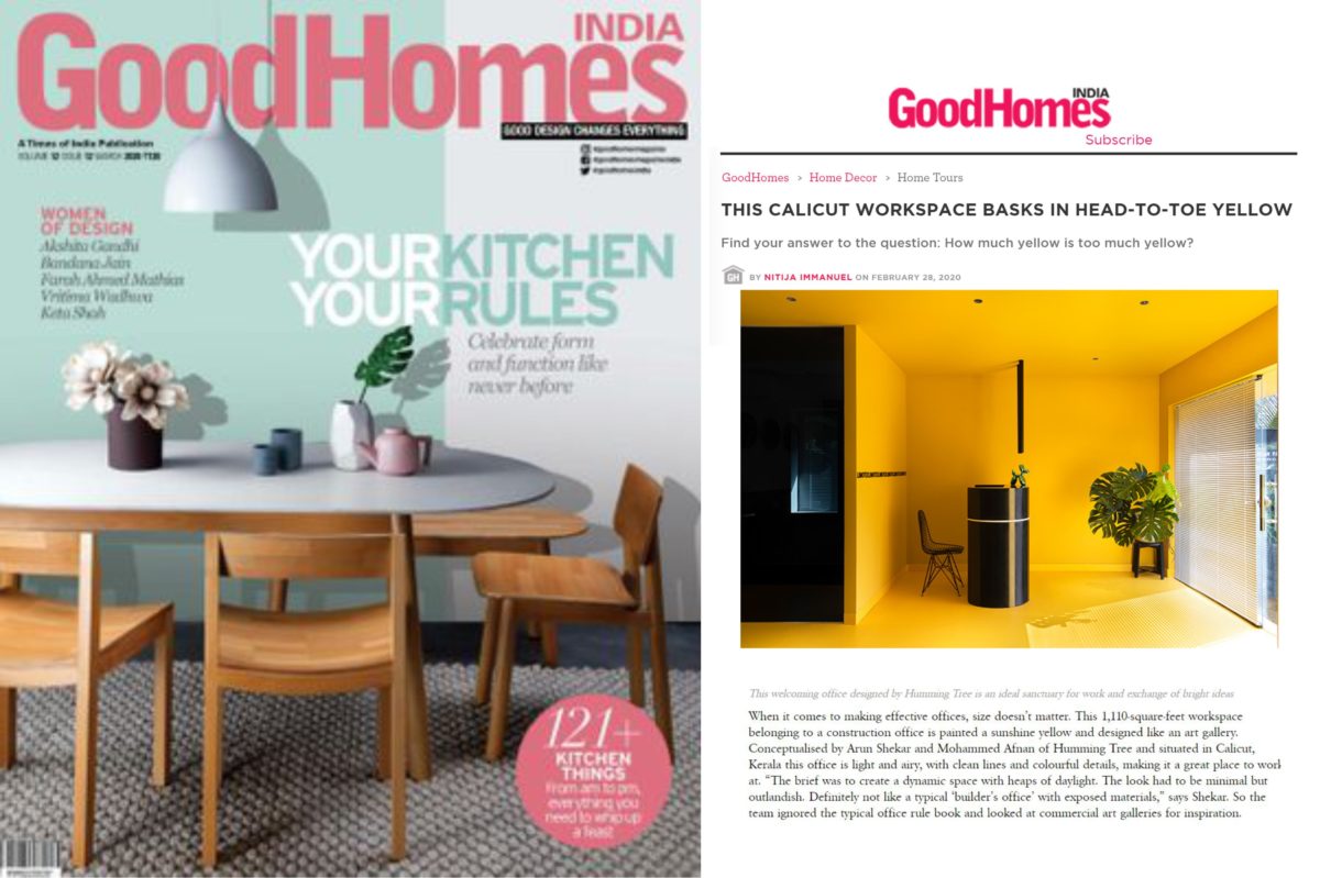 Hello Yellow Office featured on GOOD HOMES India.