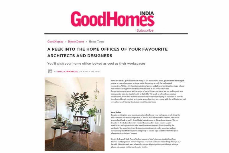 Humming Tree featured as one of 15 Best Home Offices in India.